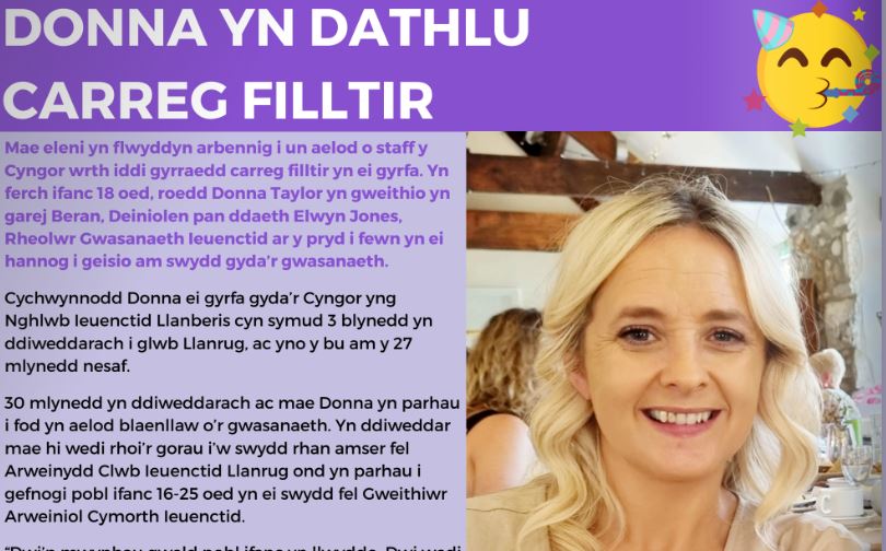 Donna yn Dathlu Carreg Filltir